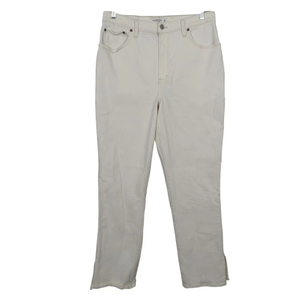 Abercrombie & Fitch Women's White Jeans Sz 14 The Straight Curve Love Slit Hem